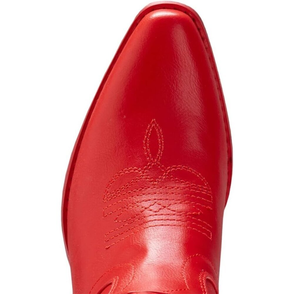 Women's Red 1 Pointy Toe Faux Leather Western Cowgirl Mid Calf Boots - Picture 2 of 6